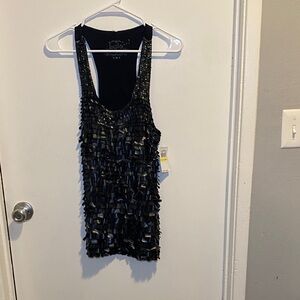 Awake Black Textured Ruffle Racerback Tank